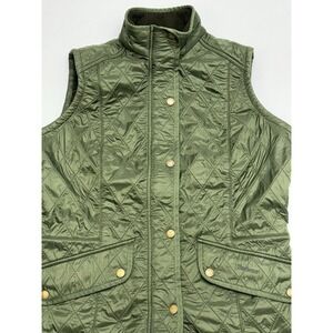 Barbour Cavalry Gilet Green Fleece Lined Diamond Quilted Vest US 12 EU 42 EUC